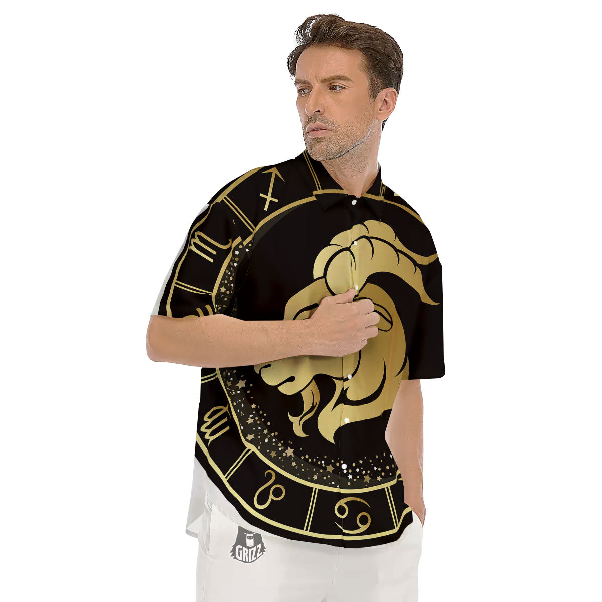 Capricorn Sign Black And Gold Print Men's Short Sleeve Shirts-grizzshop