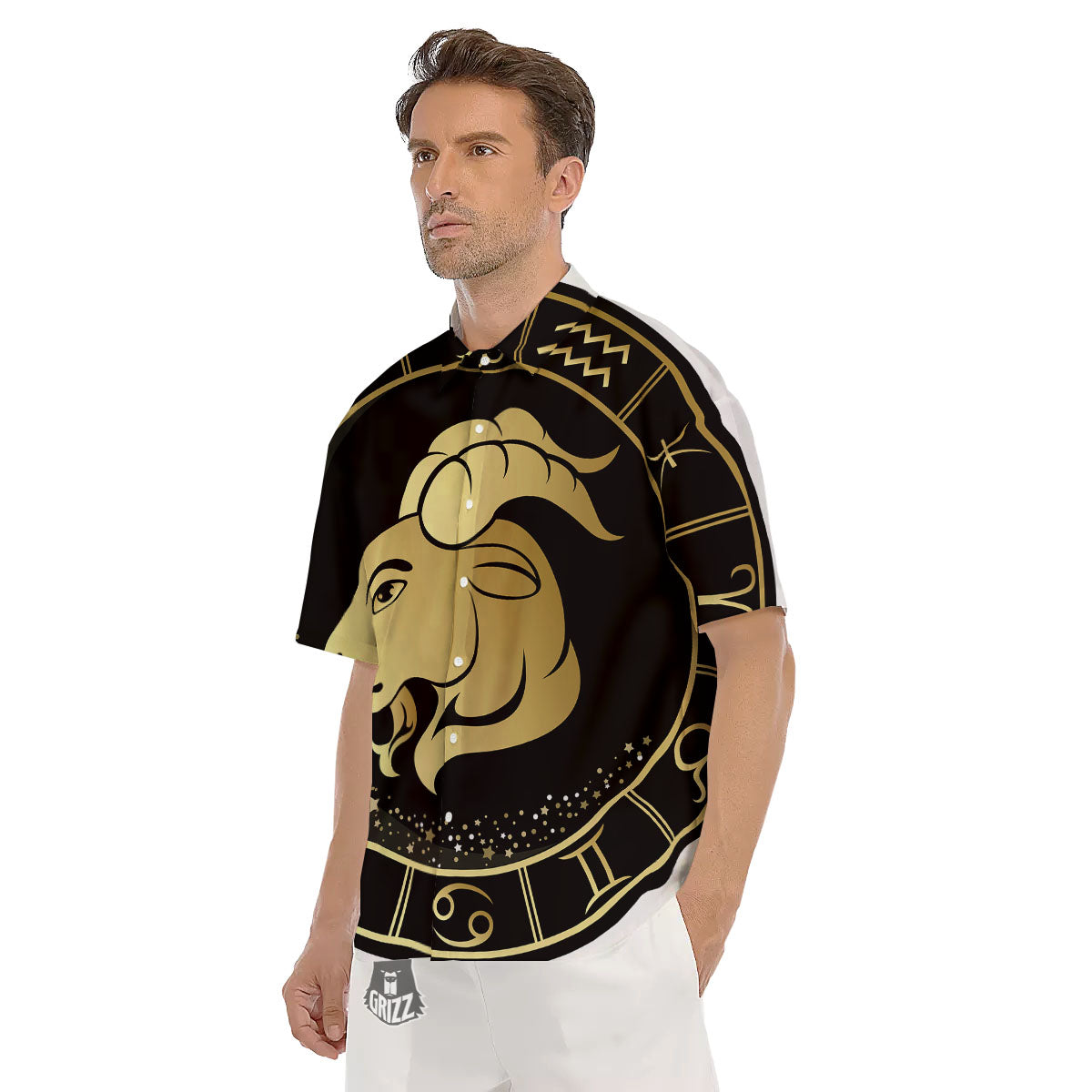 Capricorn Sign Black And Gold Print Men's Short Sleeve Shirts-grizzshop