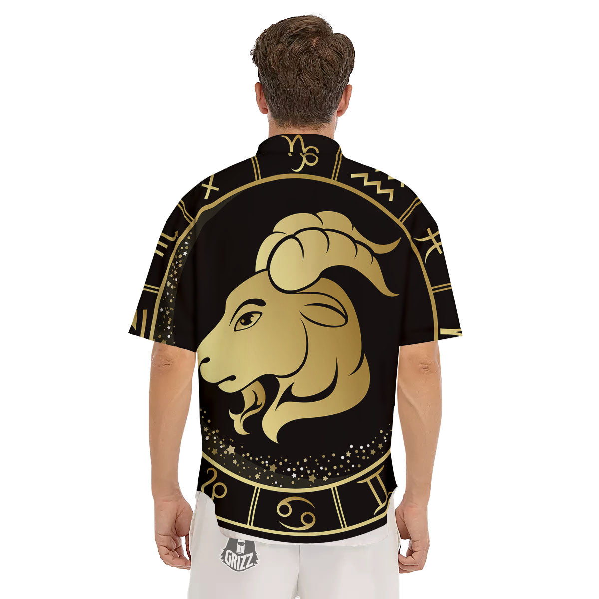 Capricorn Sign Black And Gold Print Men's Short Sleeve Shirts-grizzshop