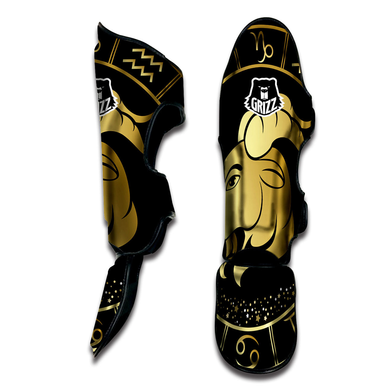 Capricorn Sign Black And Gold Print Muay Thai Shin Guards-grizzshop