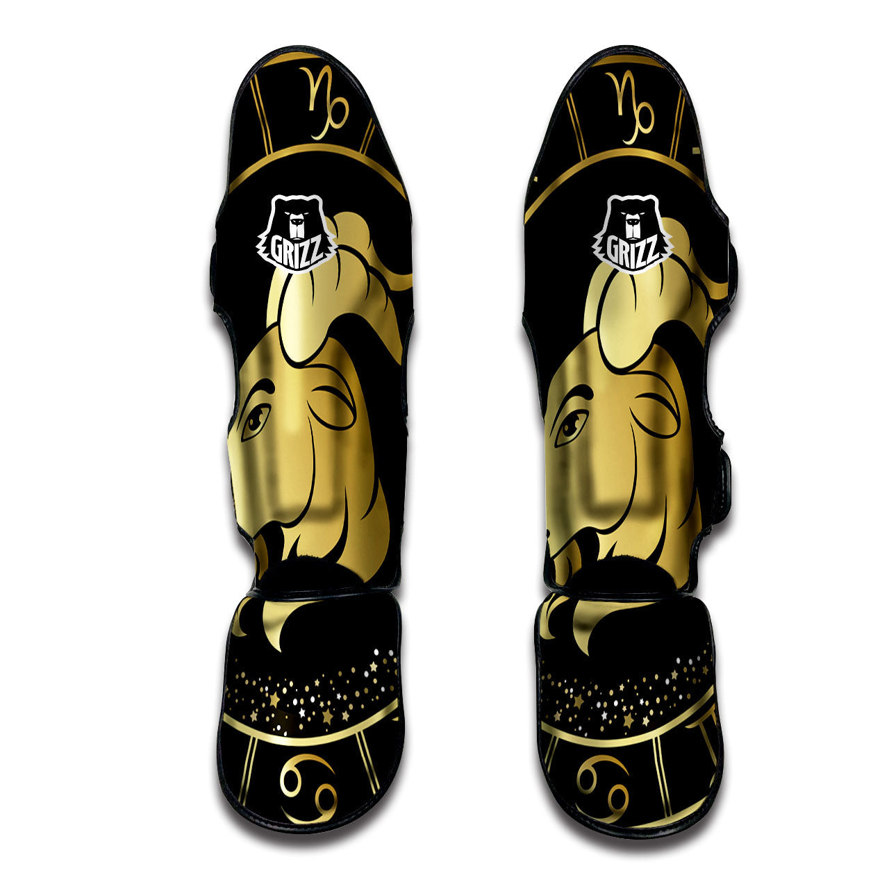 Capricorn Sign Black And Gold Print Muay Thai Shin Guards-grizzshop