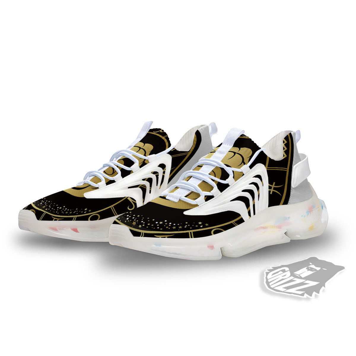 Capricorn Sign Black And Gold Print White Gym Shoes-grizzshop
