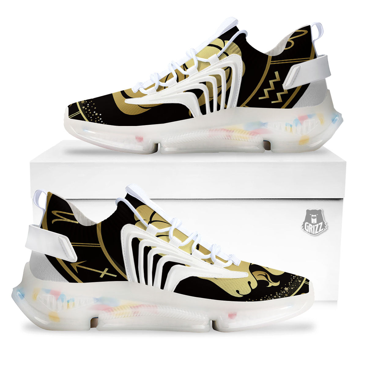 Capricorn Sign Black And Gold Print White Gym Shoes-grizzshop