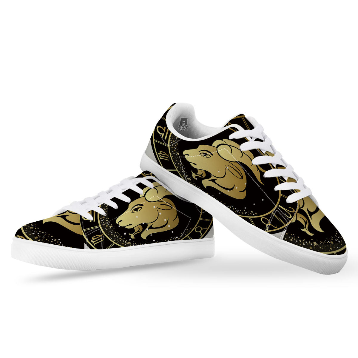 Capricorn Sign Black And Gold Print White Low Top Sneakers-grizzshop