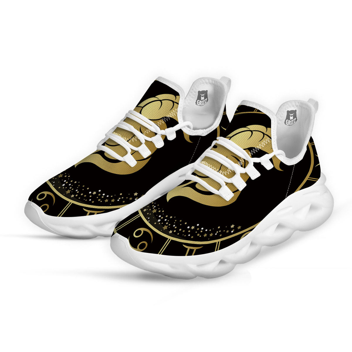 Capricorn Sign Black And Gold Print White Running Shoes-grizzshop
