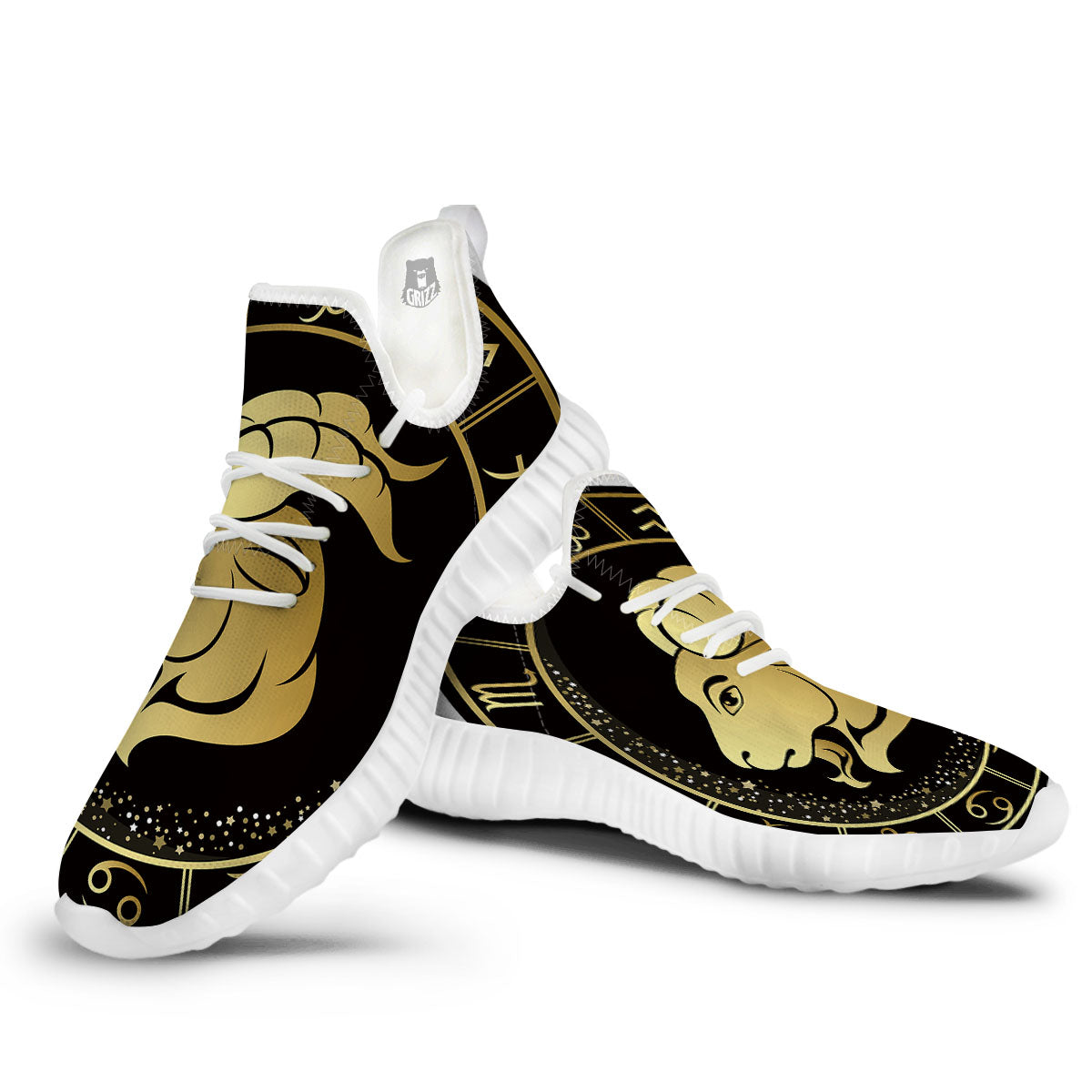 Capricorn Sign Black And Gold Print White Walking Shoes-grizzshop