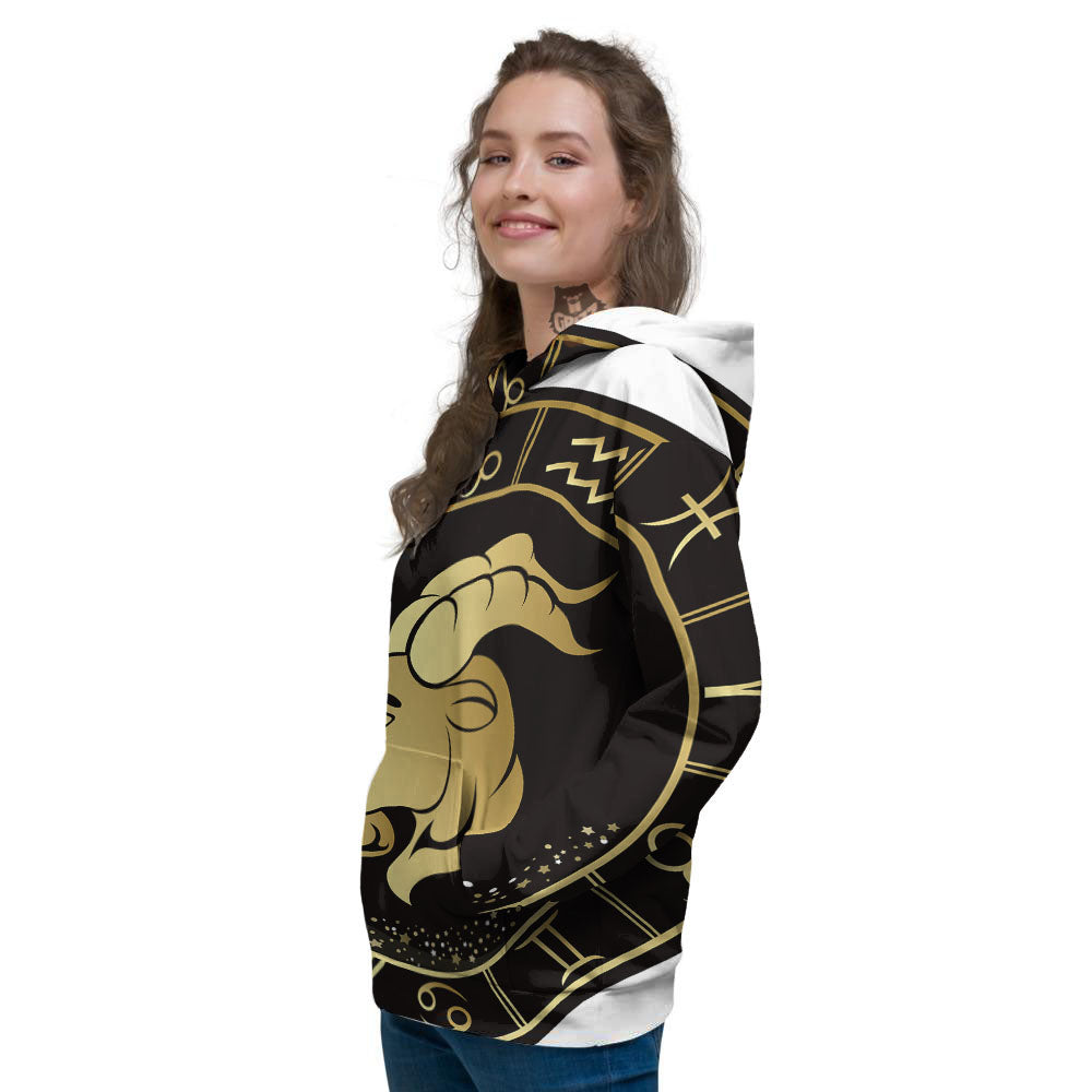 Capricorn Sign Black And Gold Print Women's Hoodie-grizzshop