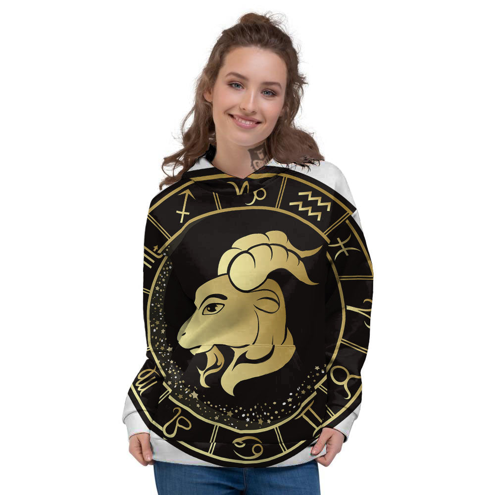 Capricorn Sign Black And Gold Print Women's Hoodie-grizzshop
