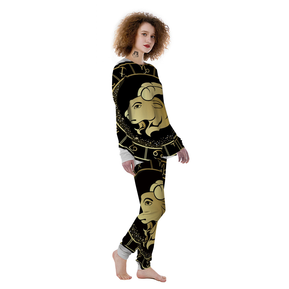 Capricorn Sign Black And Gold Print Women's Pajamas-grizzshop