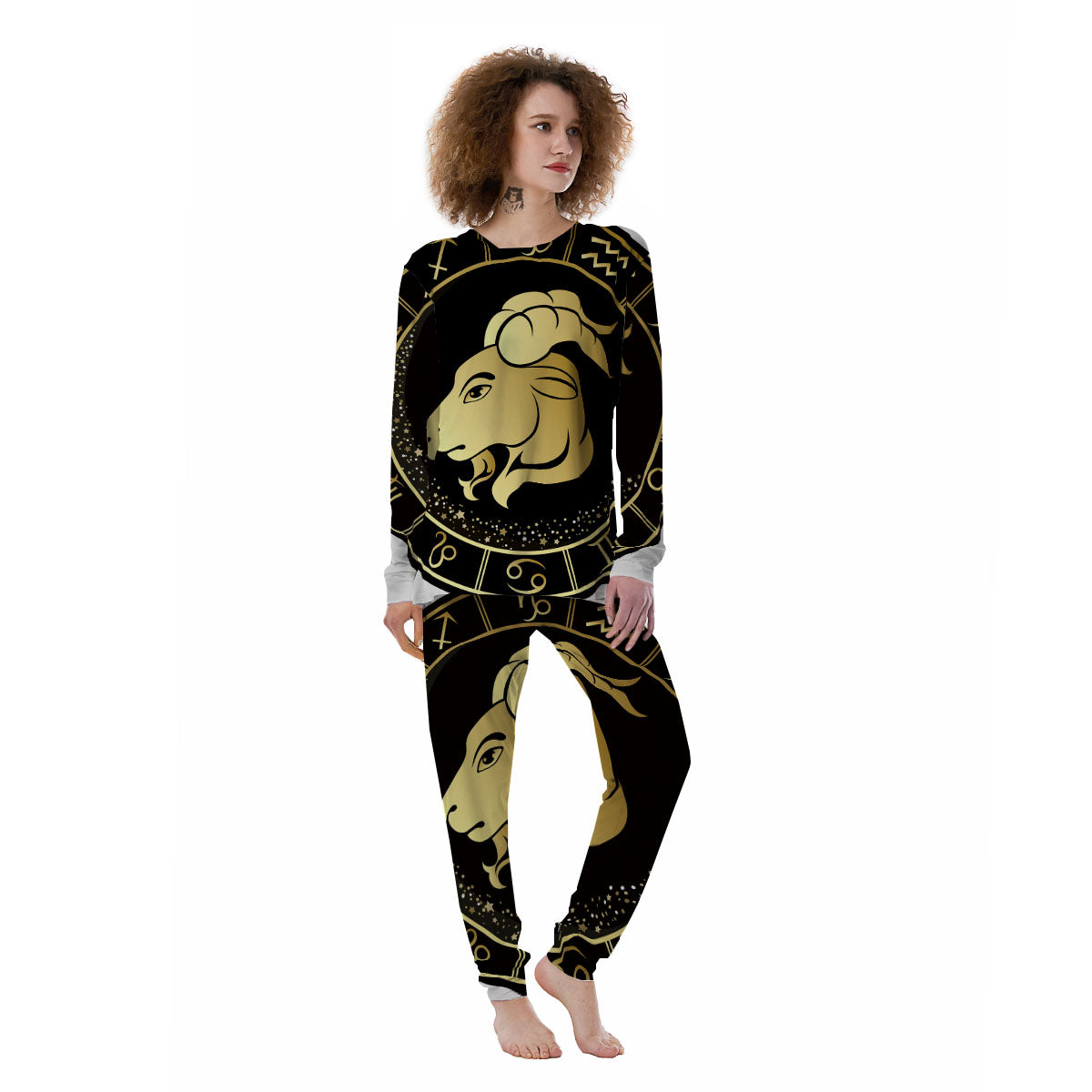 Capricorn Sign Black And Gold Print Women's Pajamas-grizzshop