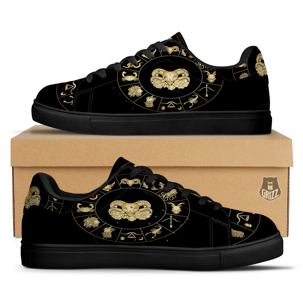 Capricorn Sign Fantasy Print Black Low Top Sneakers-grizzshop