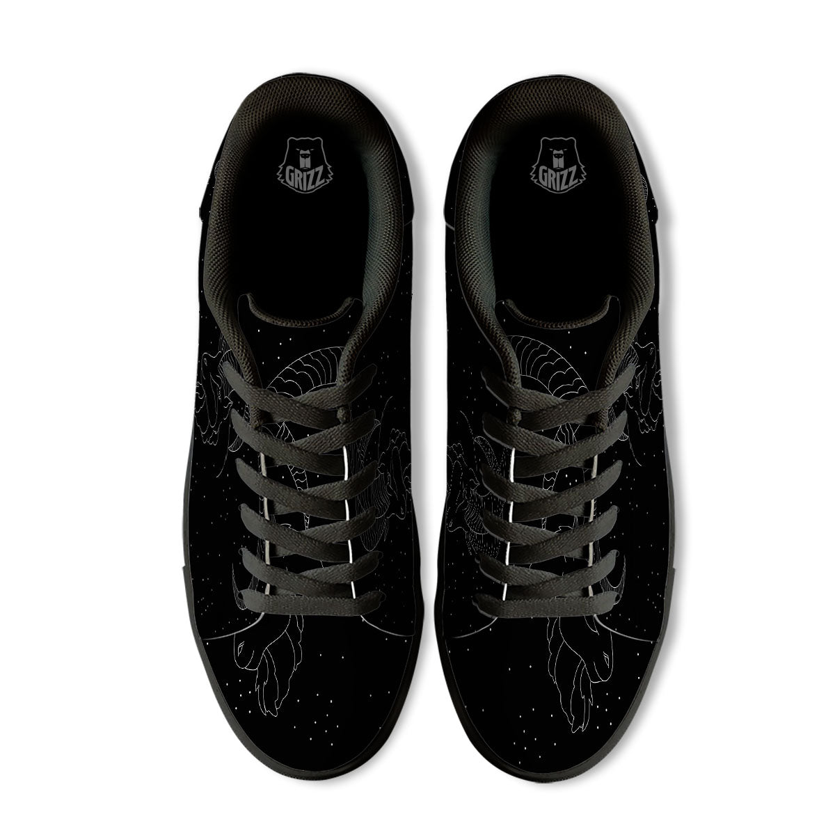 Capricorn Sign White And Black Print Black Low Top Sneakers-grizzshop