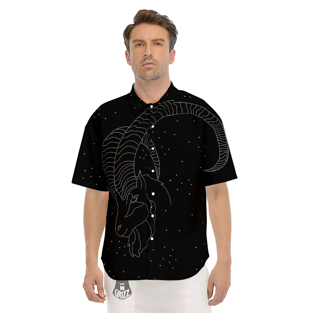 Capricorn Sign White And Black Print Men's Short Sleeve Shirts-grizzshop