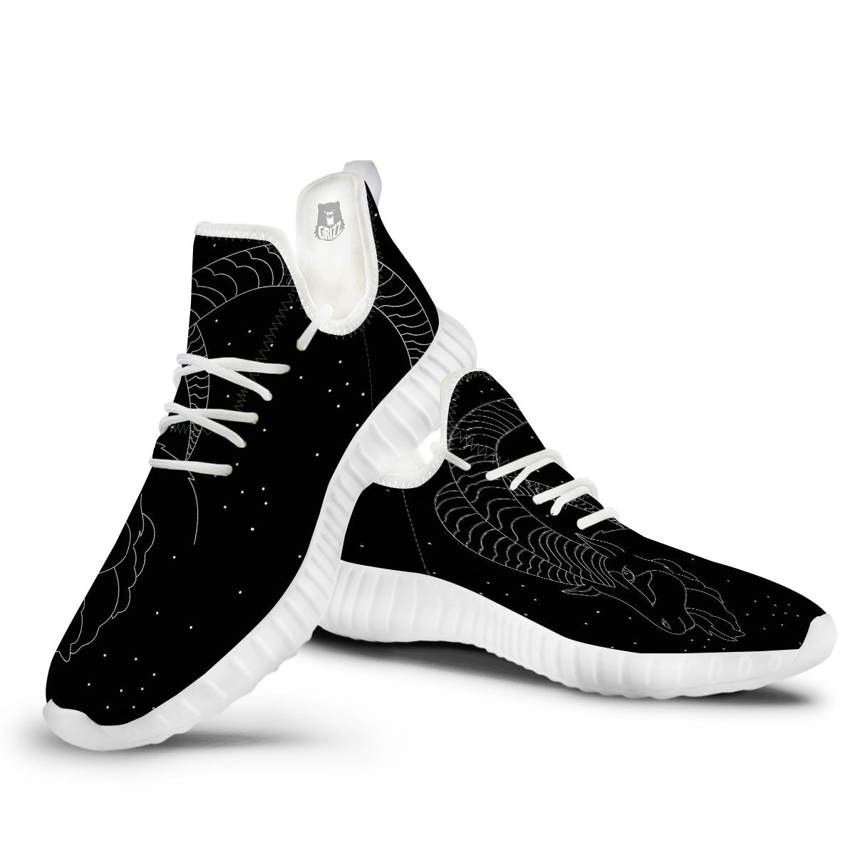 Capricorn Sign White And Black Print White Walking Shoes-grizzshop