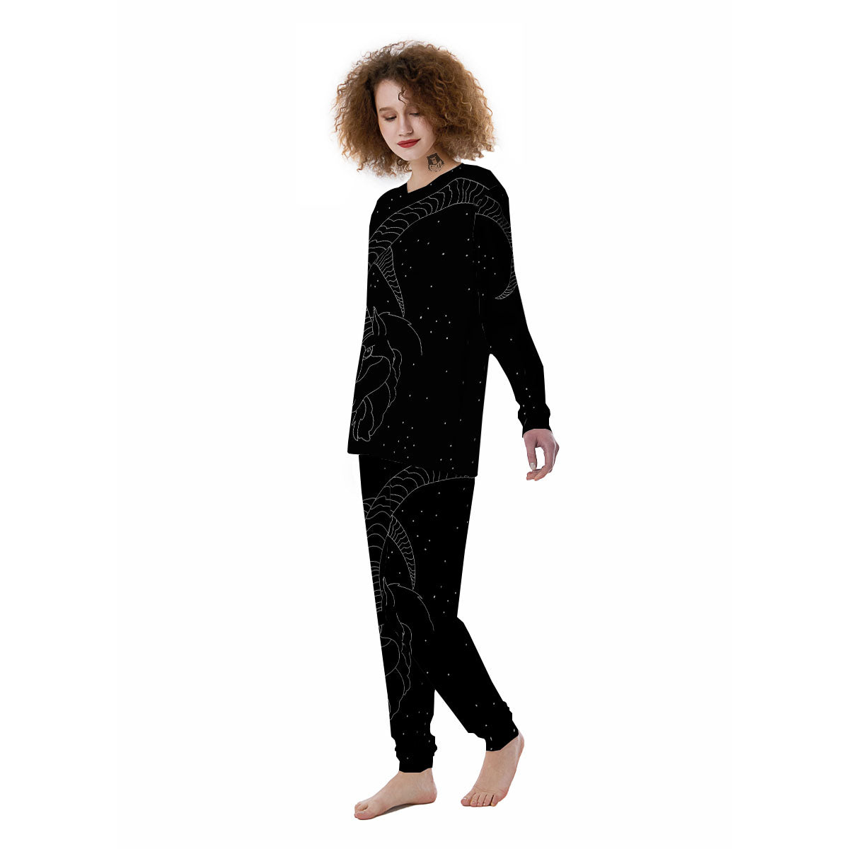 Capricorn Sign White And Black Print Women's Pajamas-grizzshop