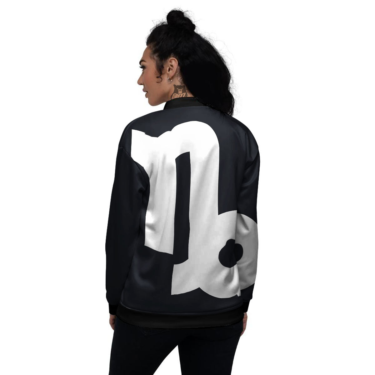 Capricorn Sign Zodiac White And Black Print Women's Bomber Jacket-grizzshop