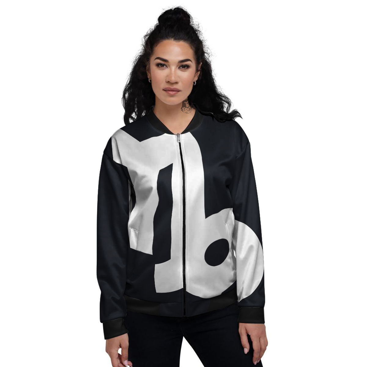 Capricorn Sign Zodiac White And Black Print Women's Bomber Jacket-grizzshop