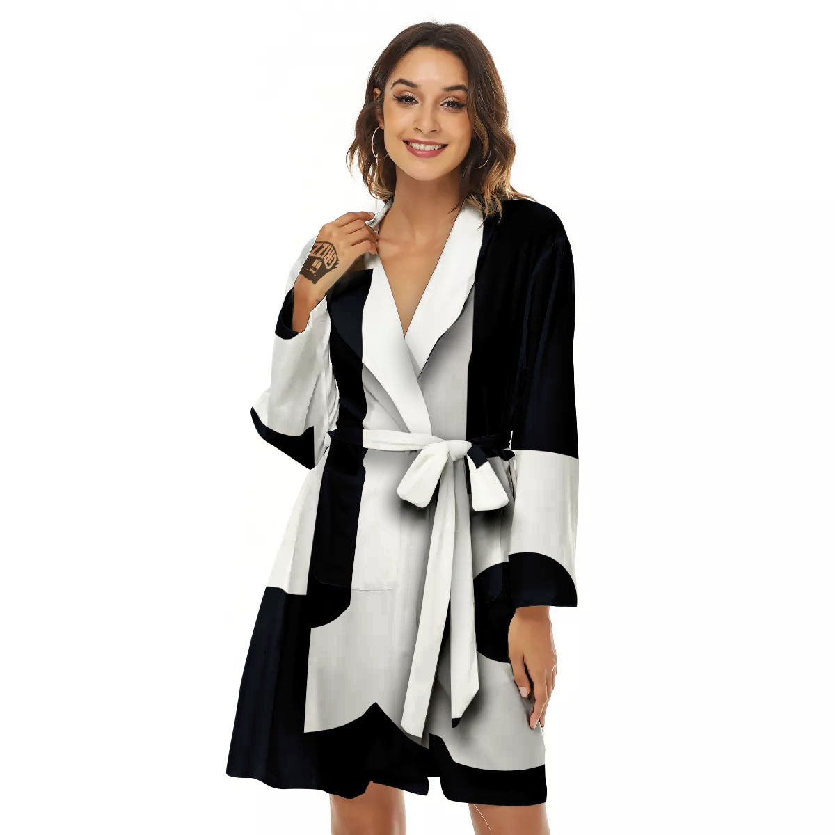 Capricorn Sign Zodiac White And Black Print Women's Robe-grizzshop