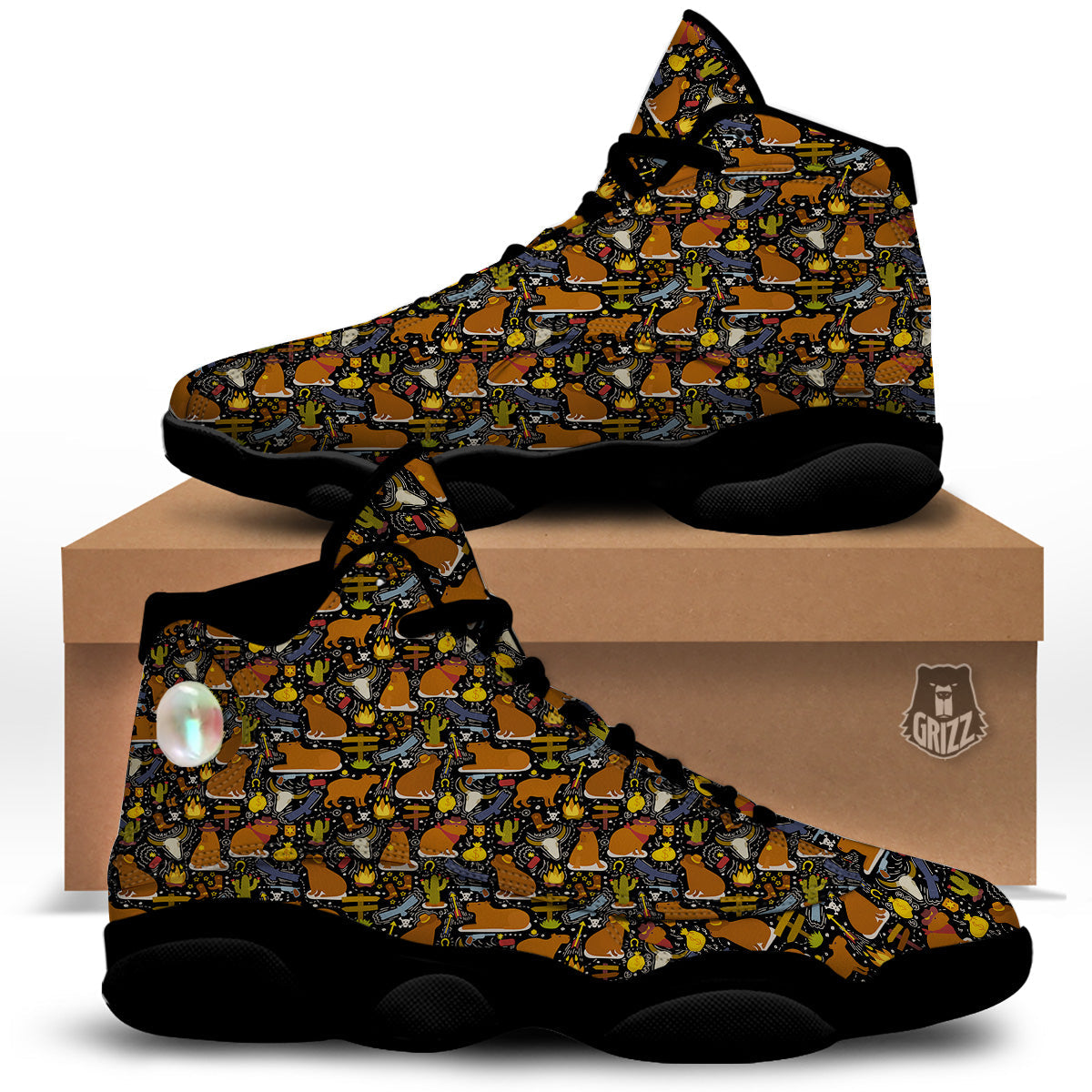 Capybaras Print Pattern Black Basketball Shoes-grizzshop