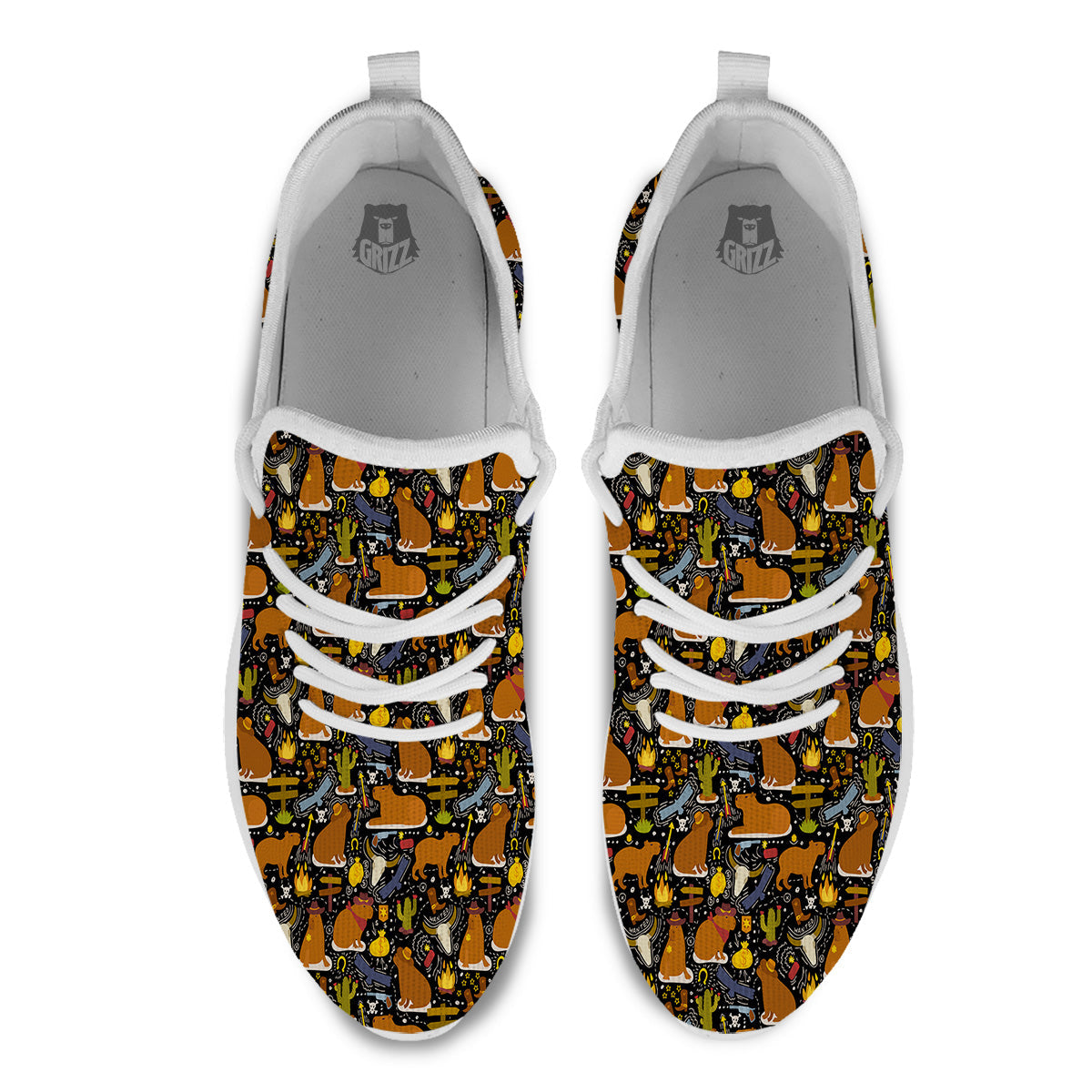Capybaras Print Pattern White Athletic Shoes-grizzshop