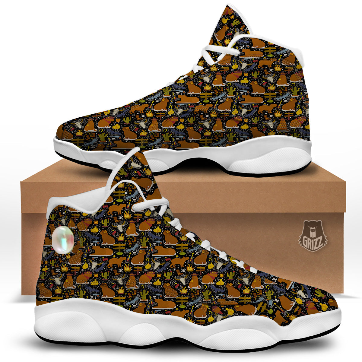 Capybaras Print Pattern White Basketball Shoes-grizzshop