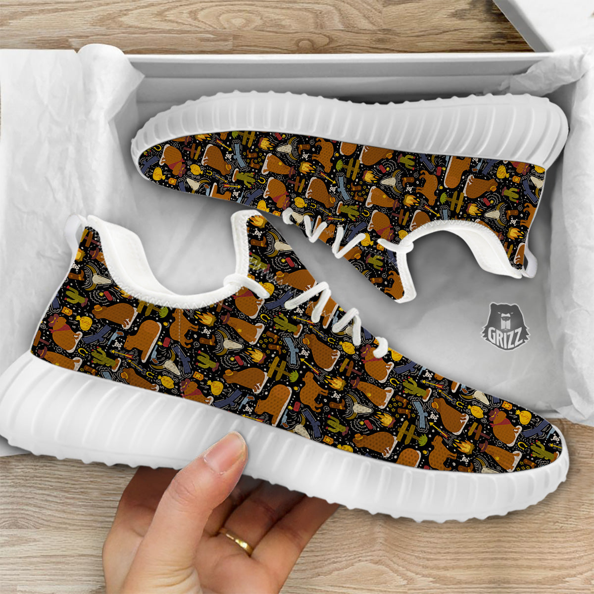 Capybaras Print Pattern White Walking Shoes-grizzshop