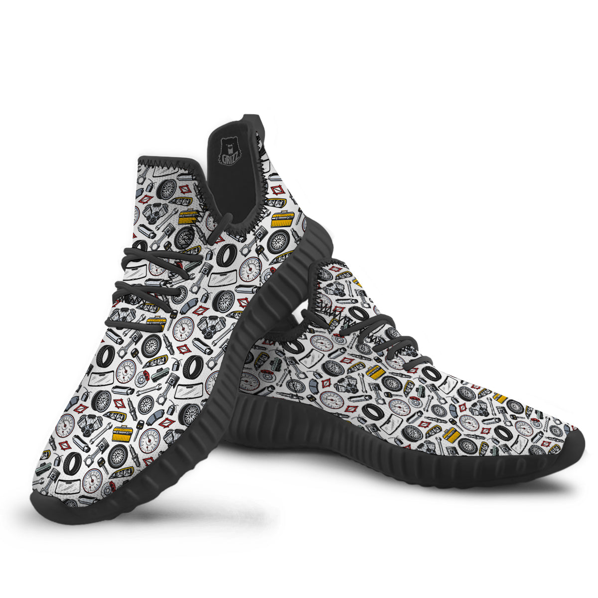 Car Vehicle Accessories Print Pattern Black Walking Shoes-grizzshop