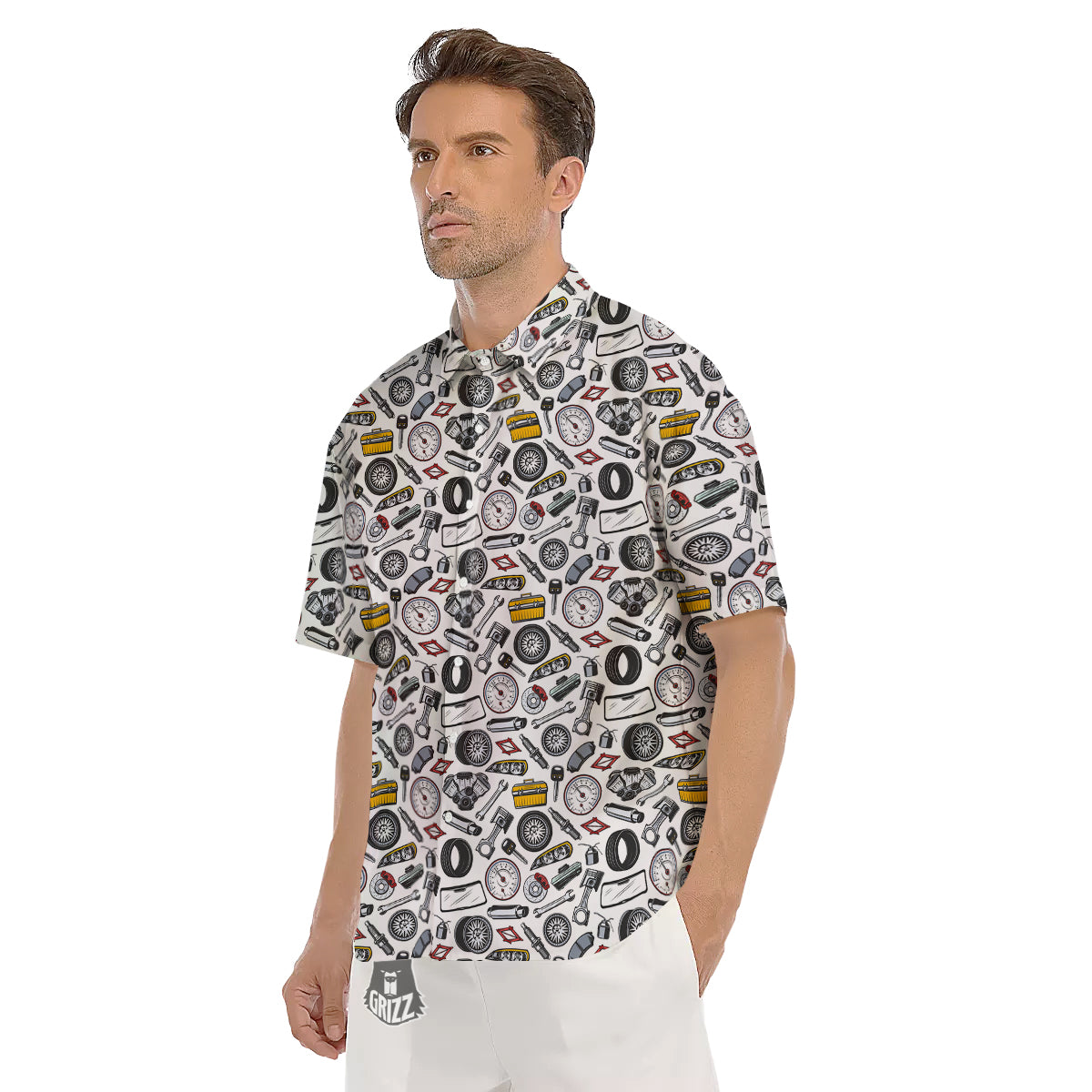 Car Vehicle Accessories Print Pattern Men's Short Sleeve Shirts-grizzshop