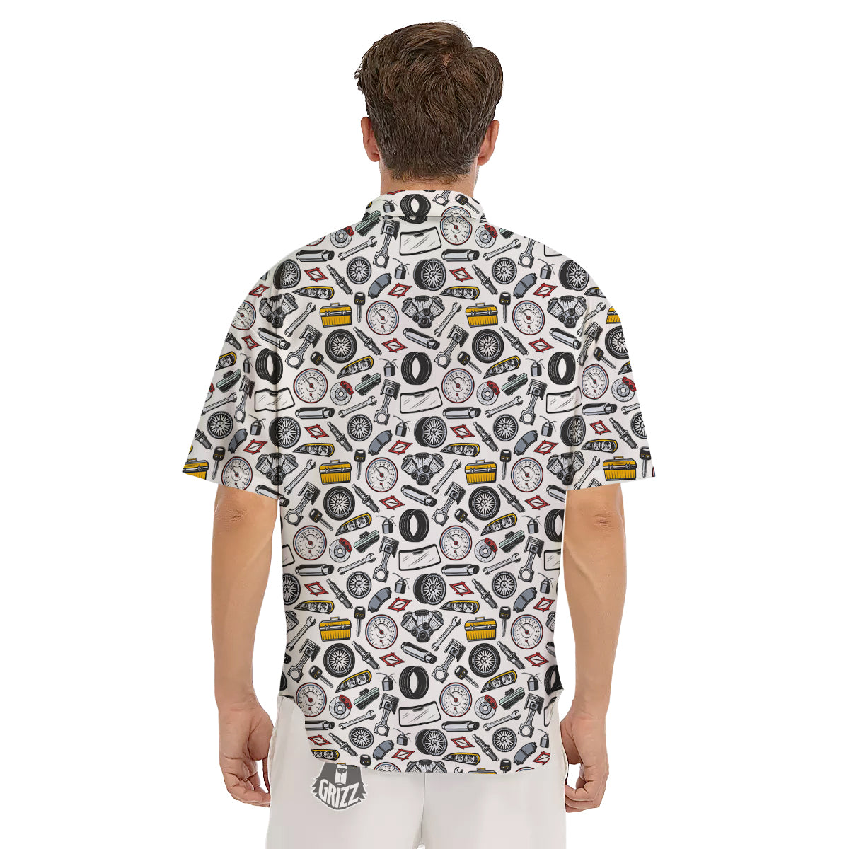 Car Vehicle Accessories Print Pattern Men's Short Sleeve Shirts-grizzshop