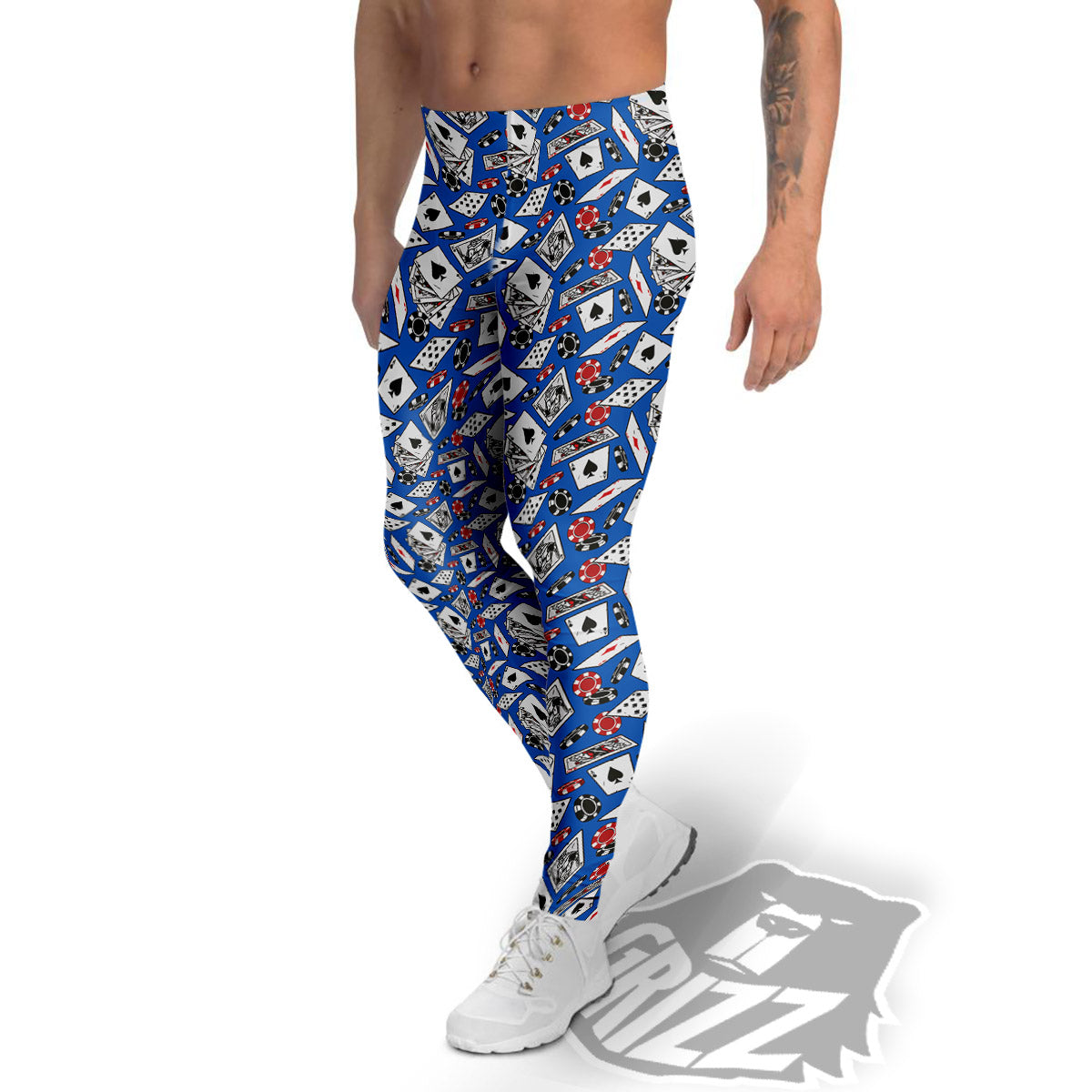 Card And Casino Chip Print Pattern Men's Leggings-grizzshop
