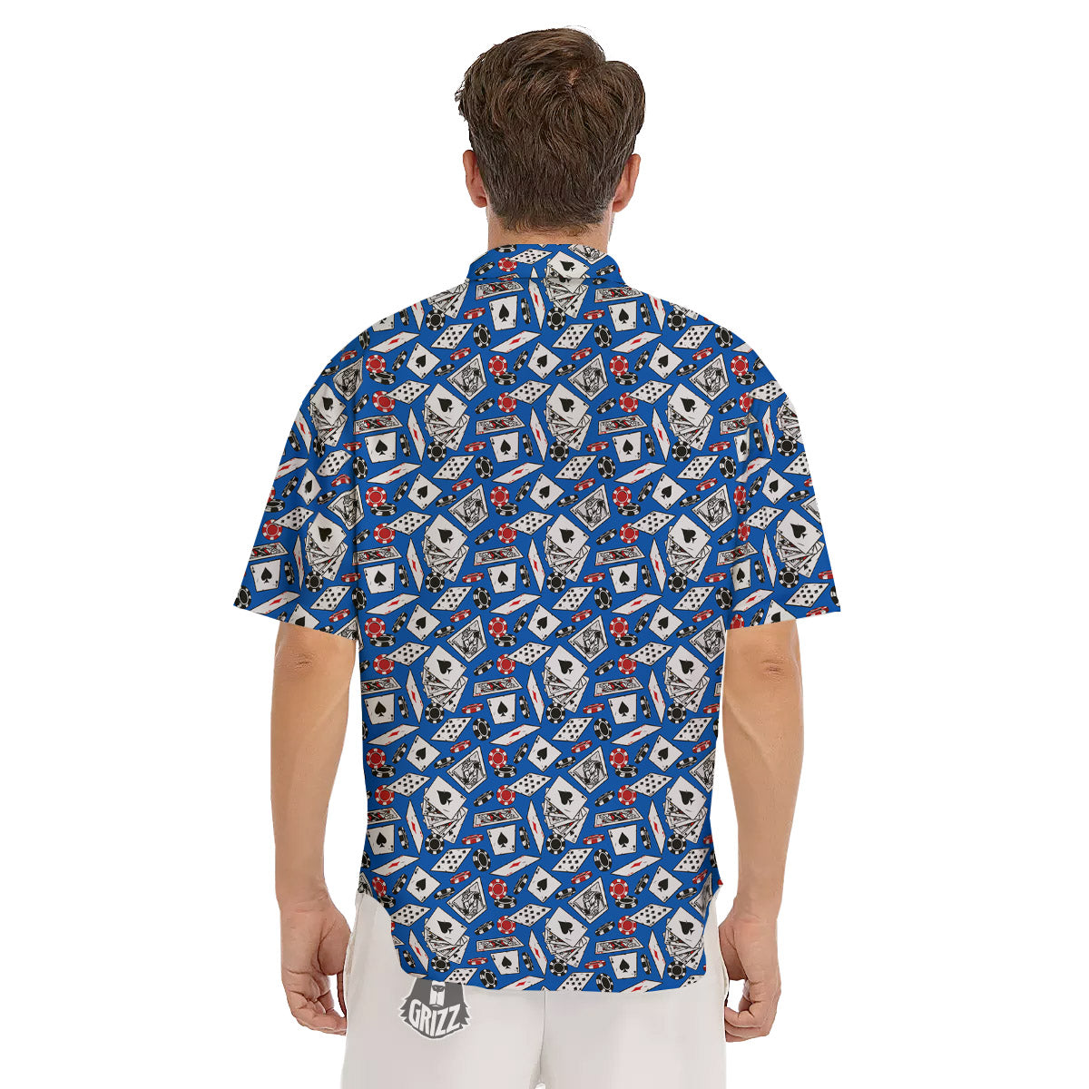 Card And Casino Chip Print Pattern Men's Short Sleeve Shirts-grizzshop