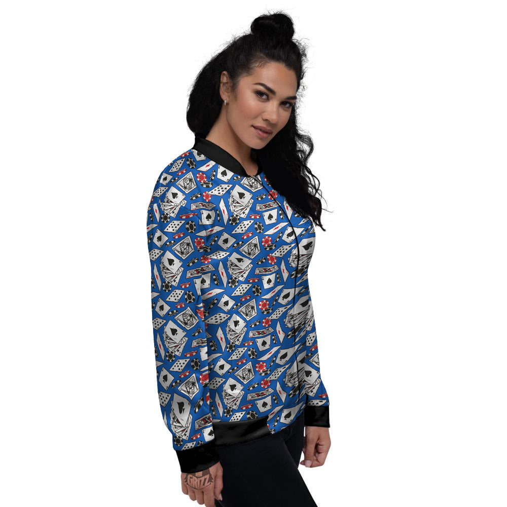 Card And Casino Chip Print Pattern Women's Bomber Jacket-grizzshop