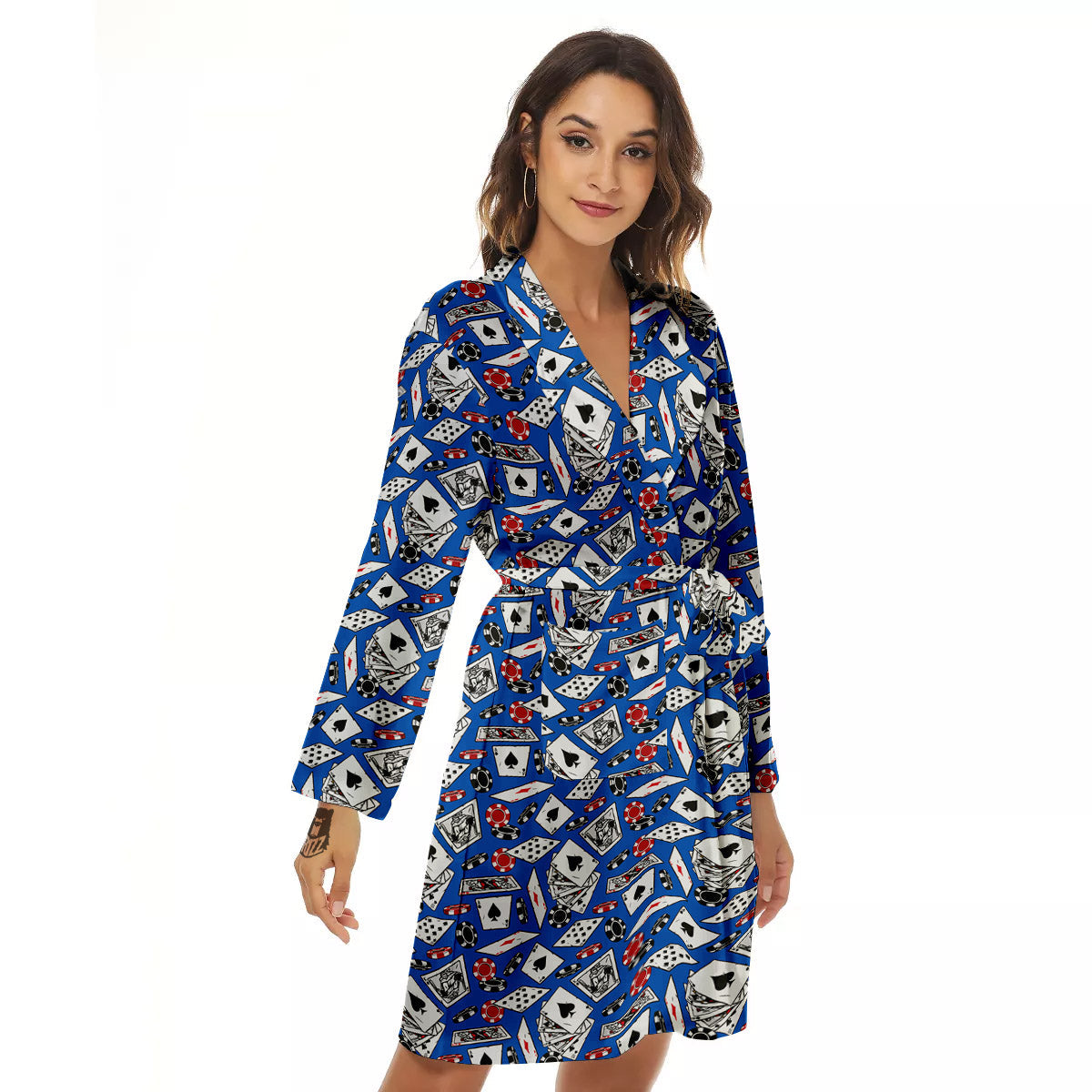 Card And Casino Chip Print Pattern Women's Robe-grizzshop