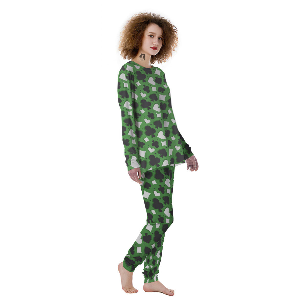 Card Suits Green Playing Print Pattern Women's Pajamas-grizzshop