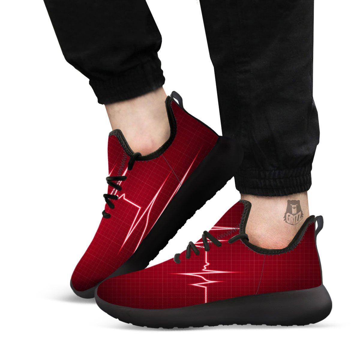 Cardiogram Heartbeat Print Black Athletic Shoes-grizzshop