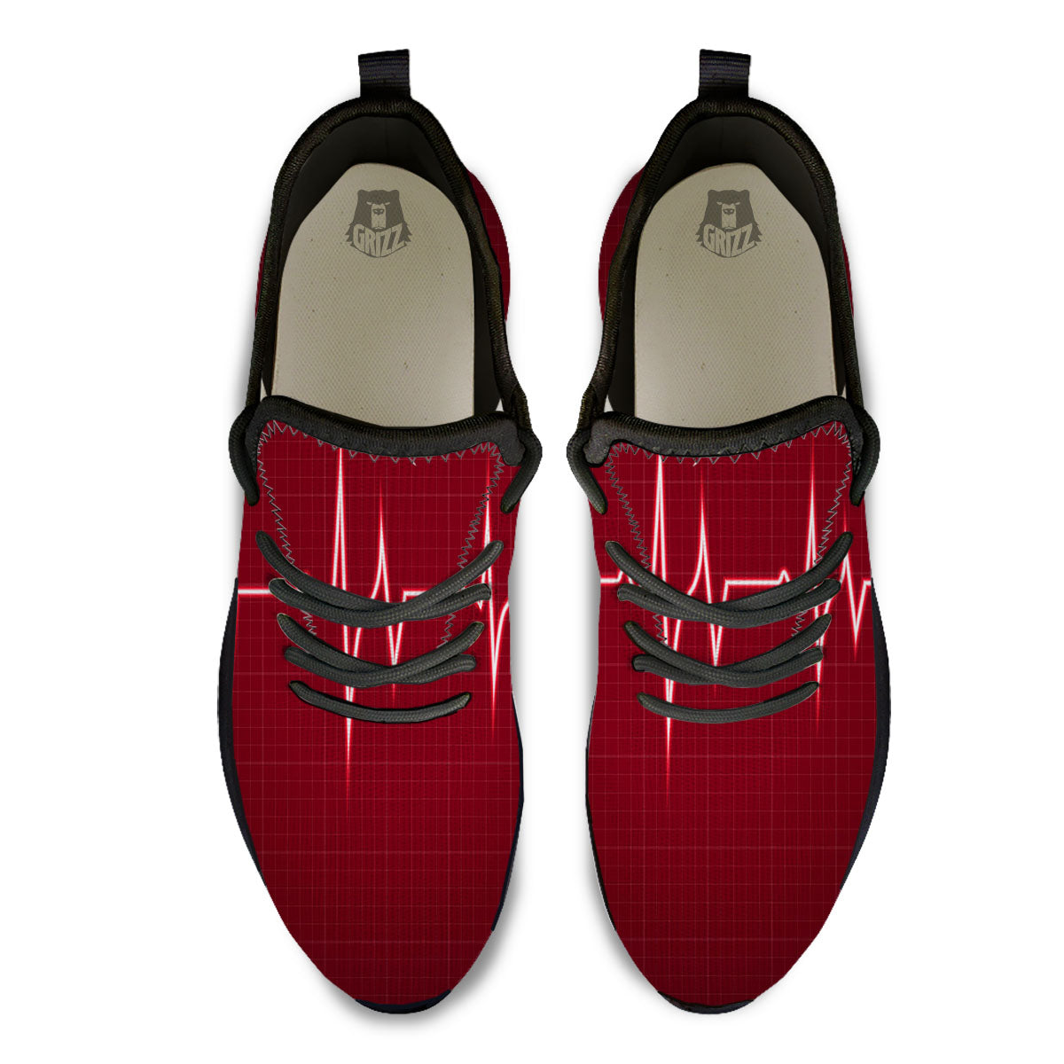 Cardiogram Heartbeat Print Black Athletic Shoes-grizzshop