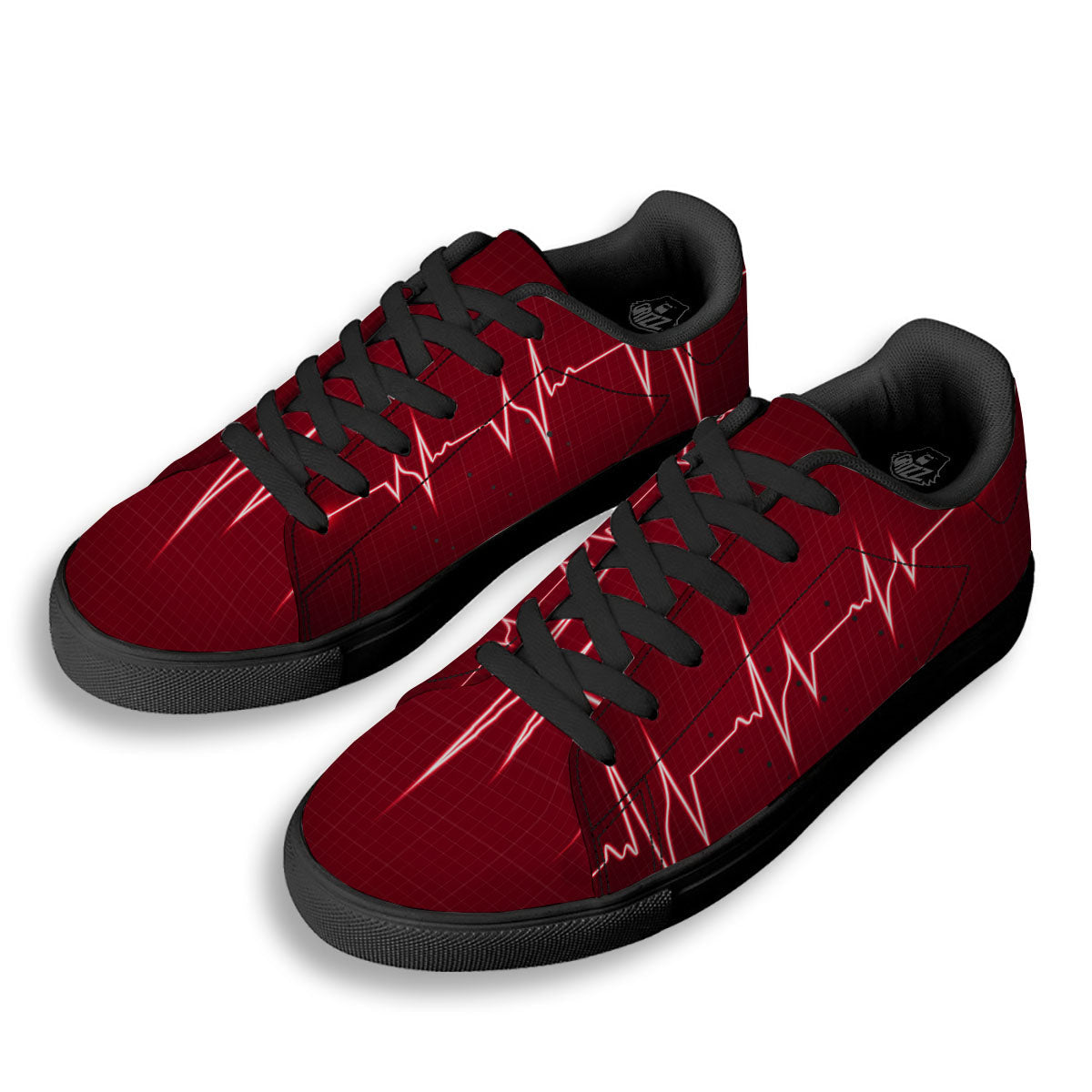 Cardiogram Heartbeat Print Black Low Top Sneakers-grizzshop