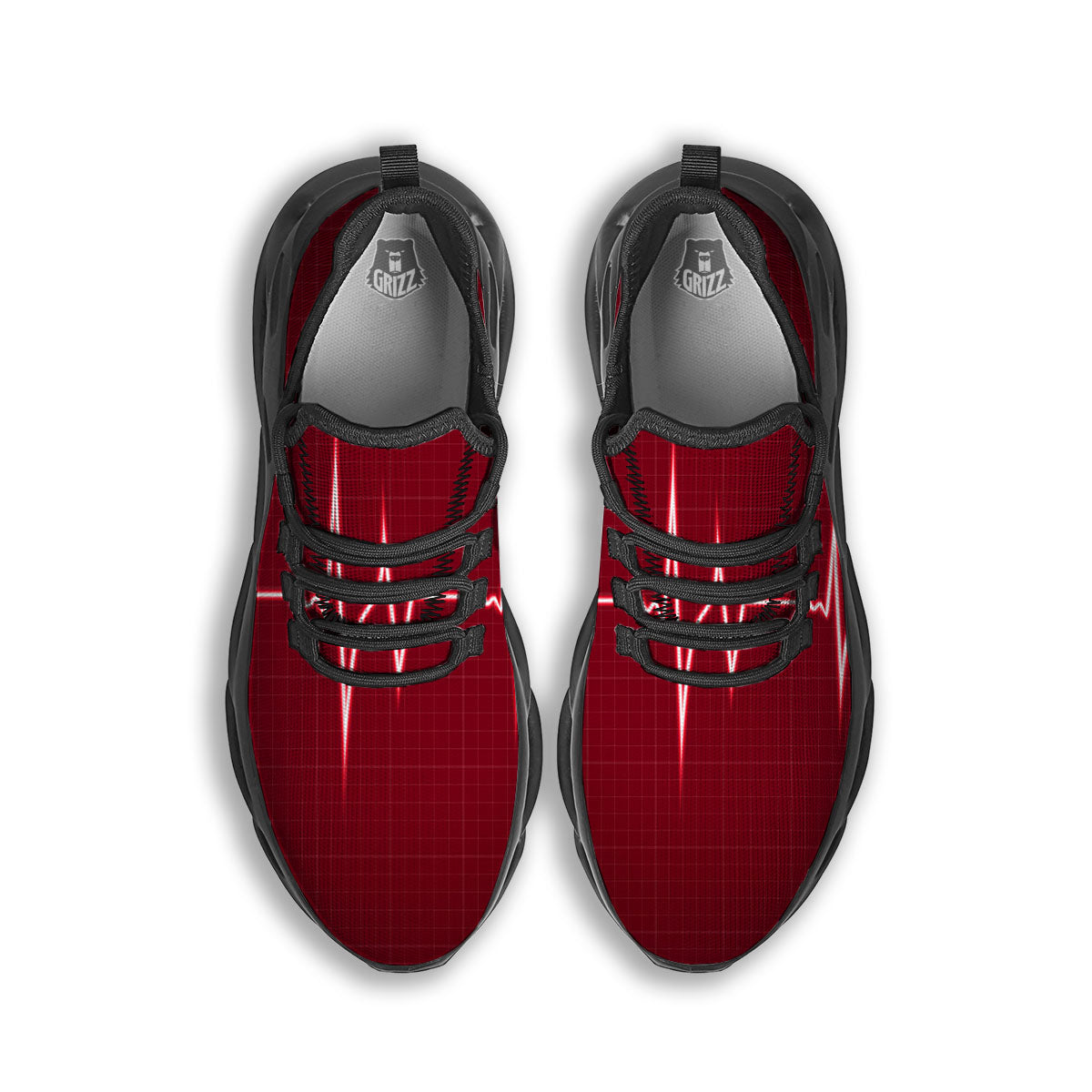 Cardiogram Heartbeat Print Black Running Shoes-grizzshop