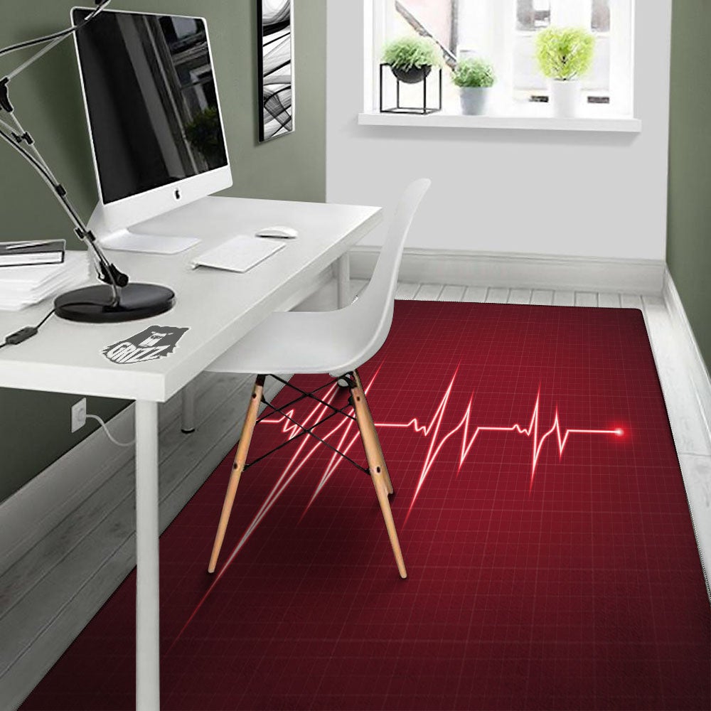 Cardiogram Heartbeat Print Floor Mat-grizzshop