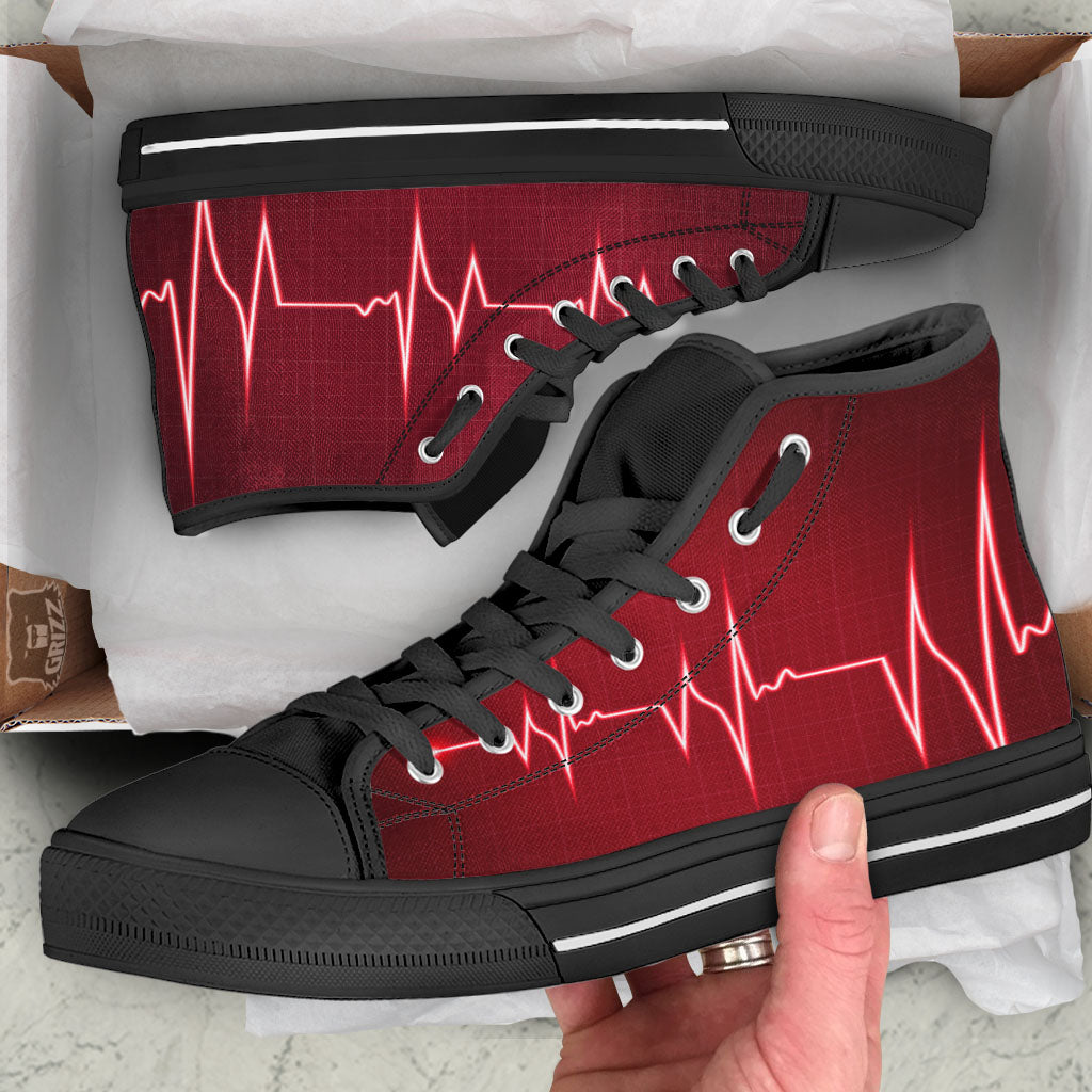 Cardiogram Heartbeat Print High Top Shoes-grizzshop