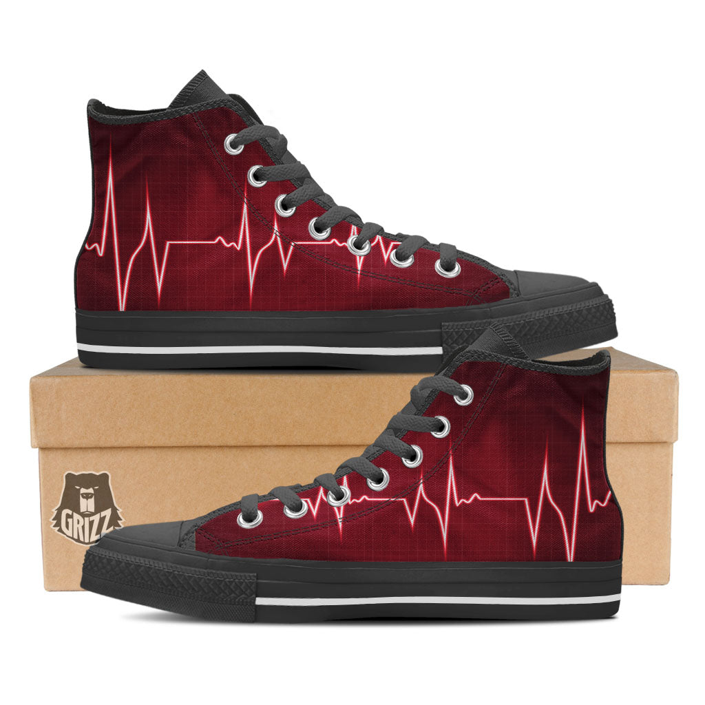 Cardiogram Heartbeat Print High Top Shoes-grizzshop