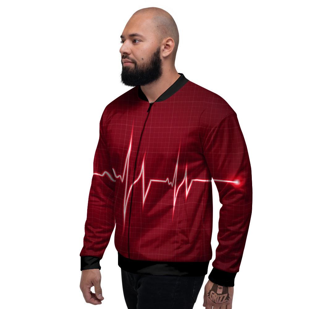 Cardiogram Heartbeat Print Men's Bomber Jacket-grizzshop
