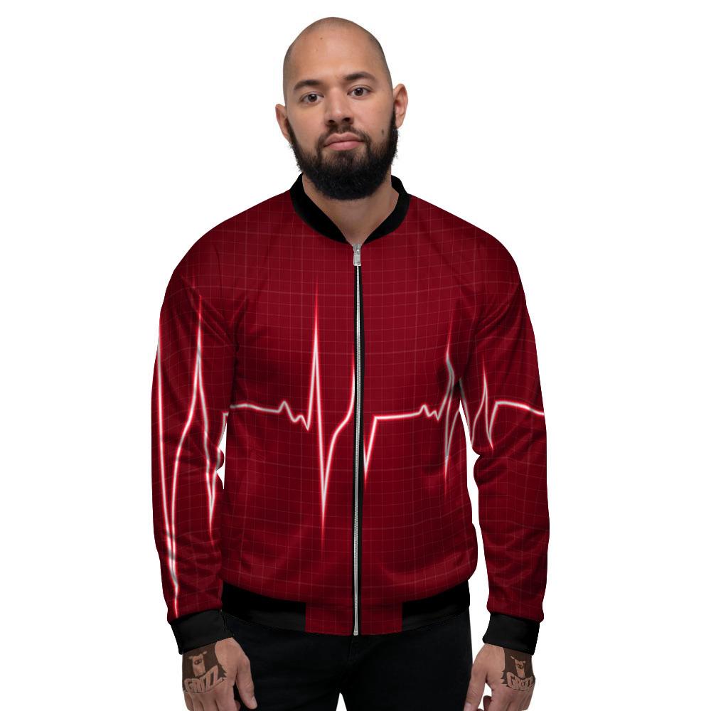 Cardiogram Heartbeat Print Men's Bomber Jacket-grizzshop