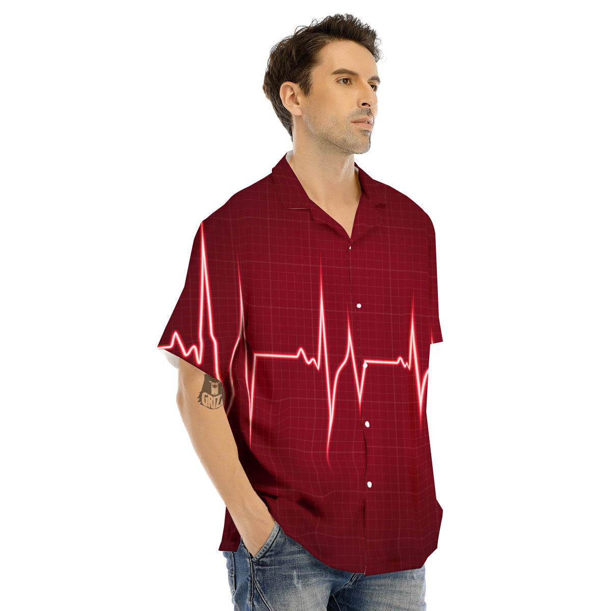 Cardiogram Heartbeat Print Men's Hawaiian Shirt-grizzshop
