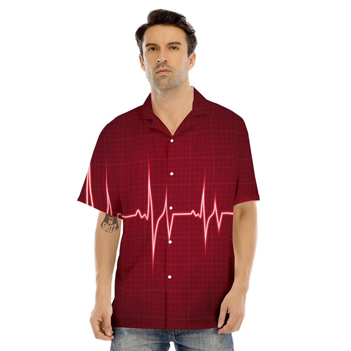 Cardiogram Heartbeat Print Men's Hawaiian Shirt-grizzshop
