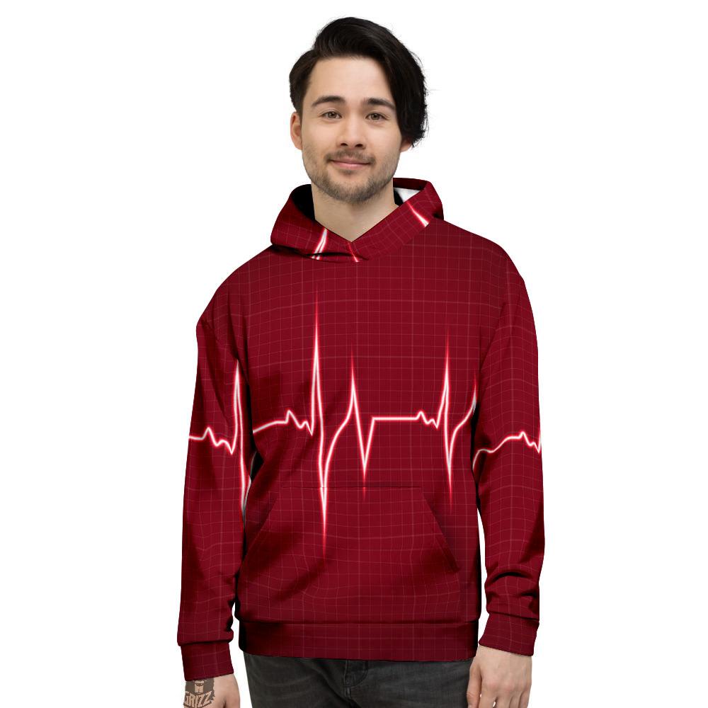 Cardiogram Heartbeat Print Men's Hoodie-grizzshop