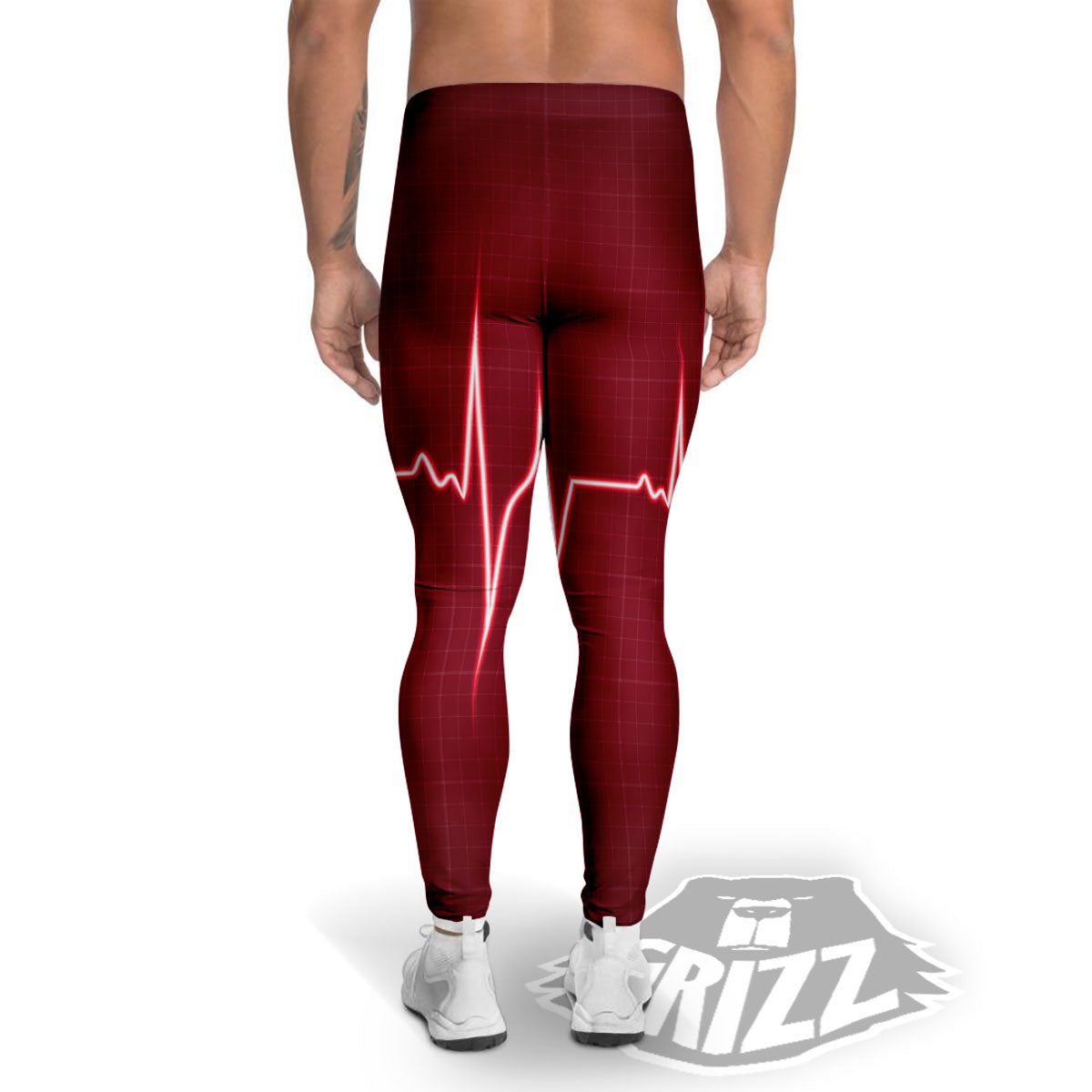 Cardiogram Heartbeat Print Men's Leggings-grizzshop