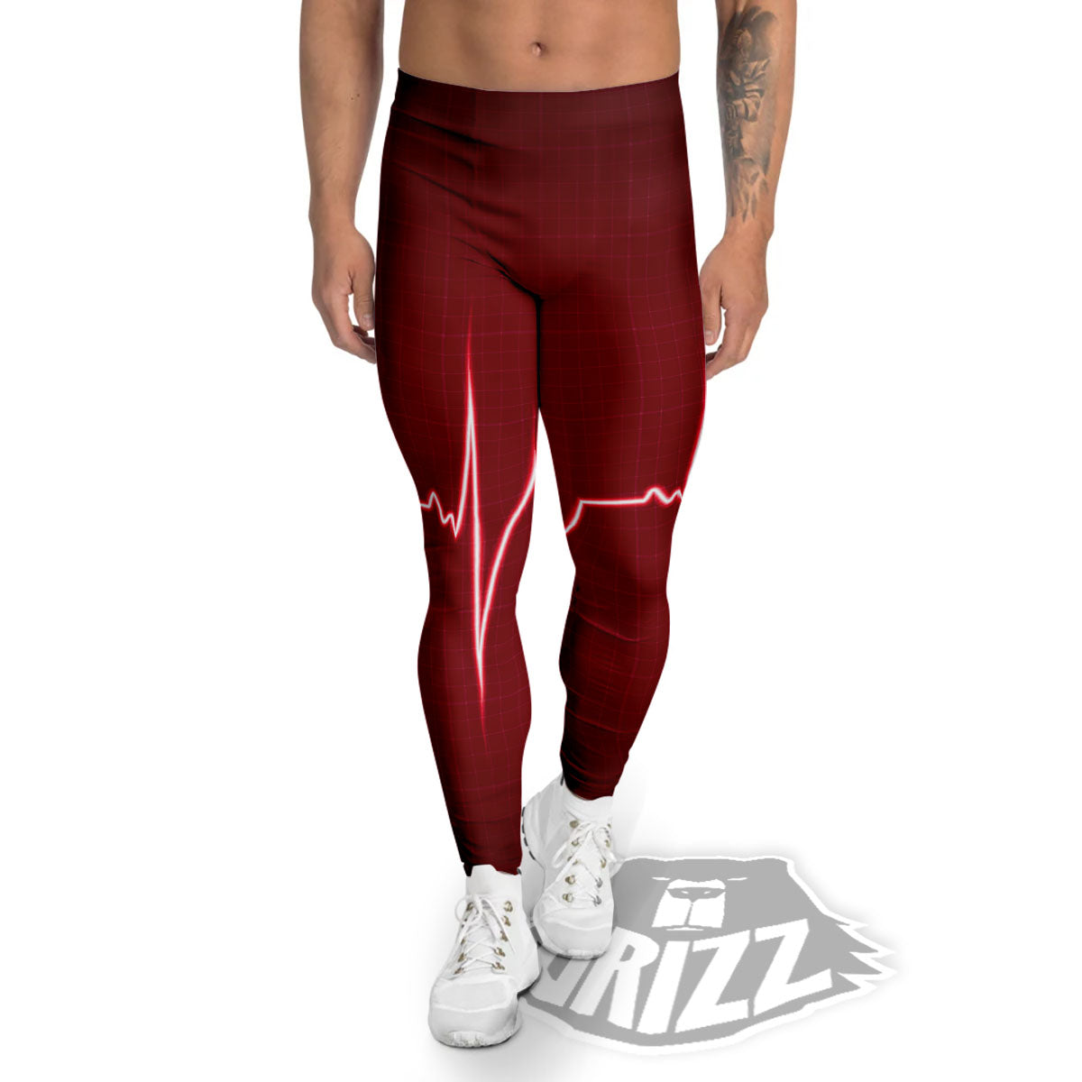 Cardiogram Heartbeat Print Men's Leggings-grizzshop