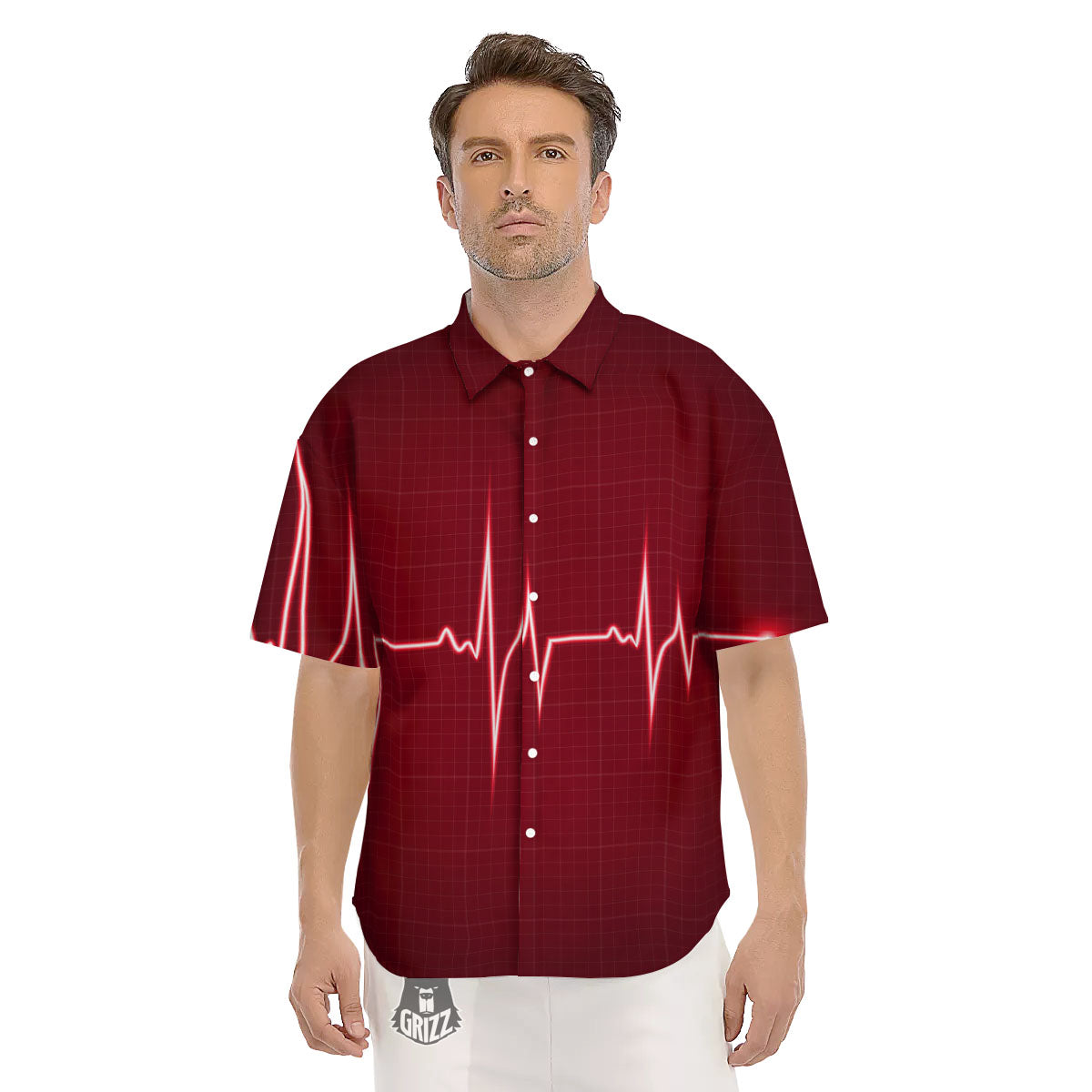 Cardiogram Heartbeat Print Men's Short Sleeve Shirts-grizzshop