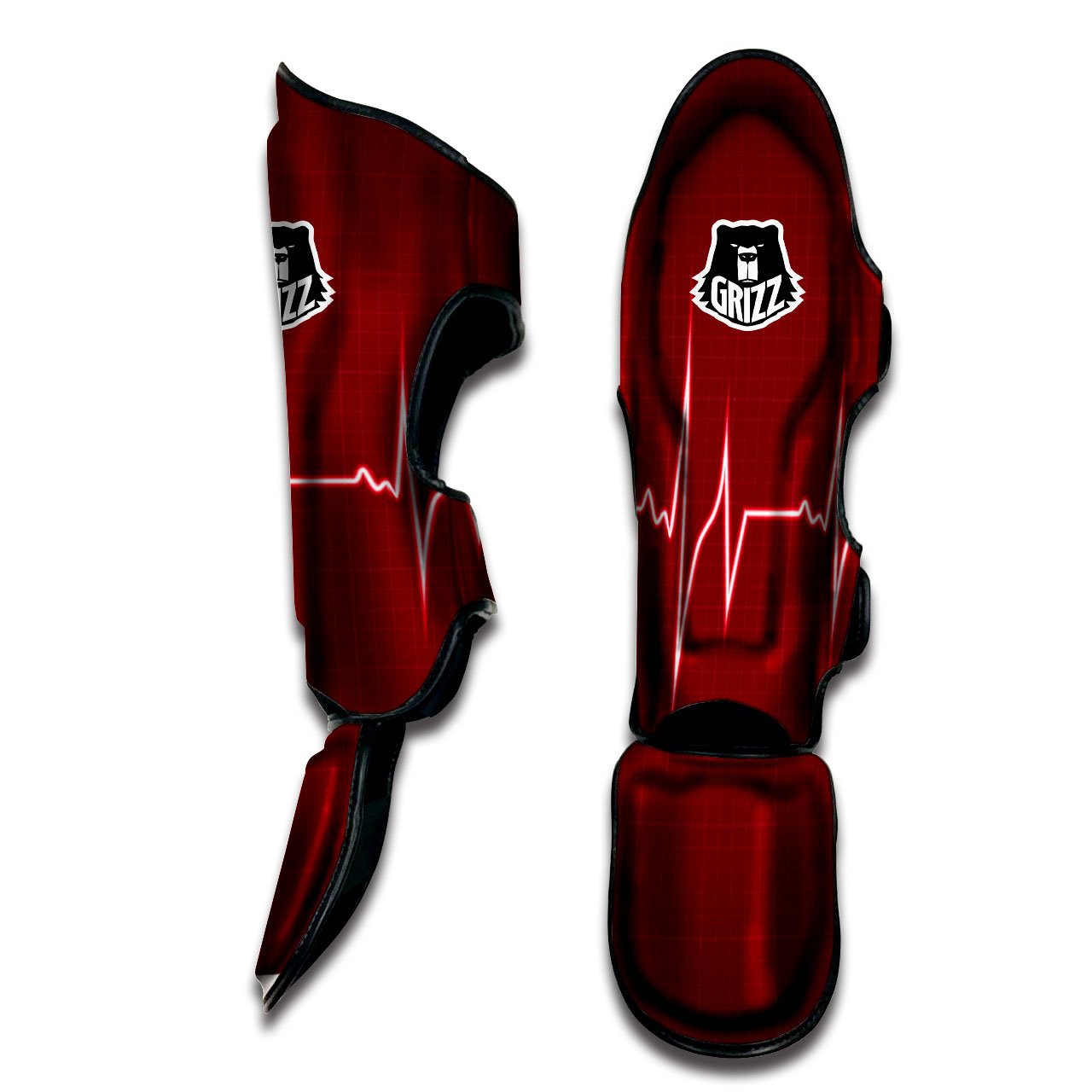 Cardiogram Heartbeat Print Muay Thai Shin Guards-grizzshop